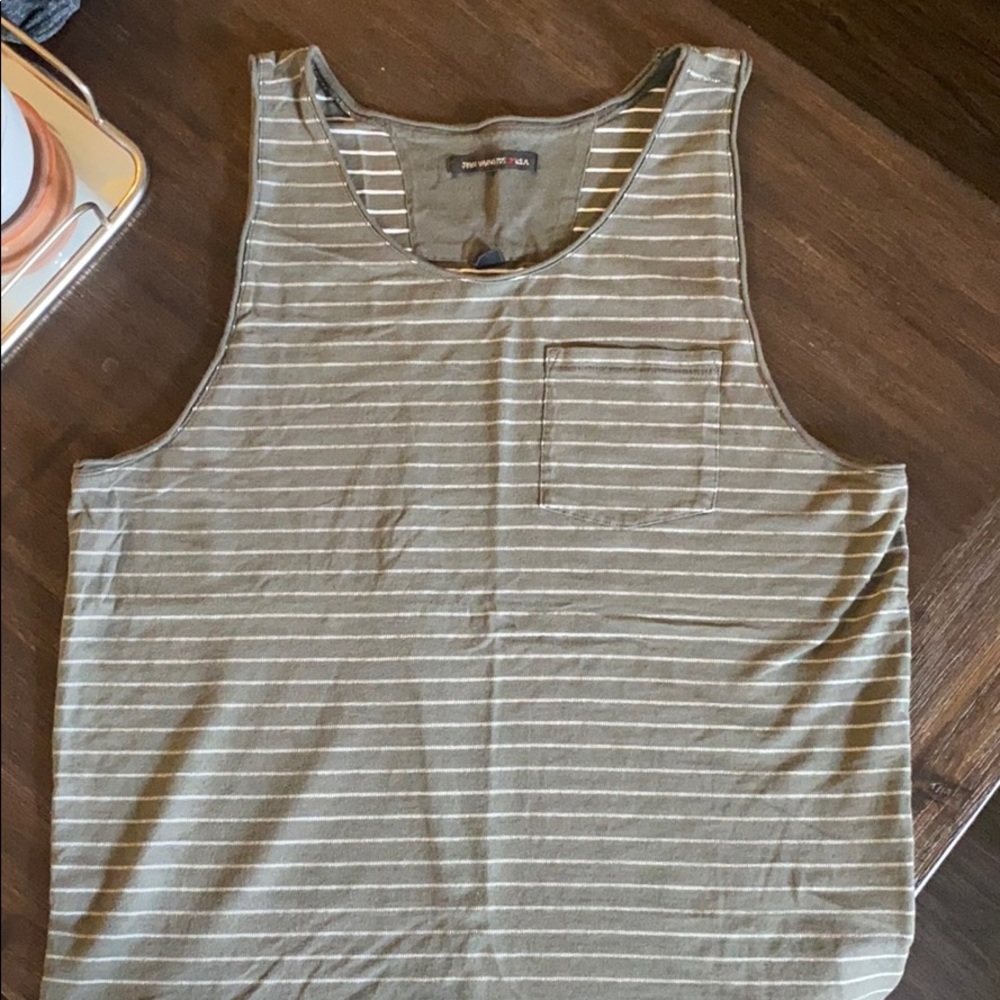 John Varvatos Olive Green Striped Tank Top